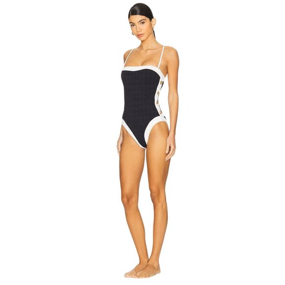 L'AGENCE Tory Colorblock Chic Bandeau One Piece Swimsuit in Black Small New - Picture 4 of 16